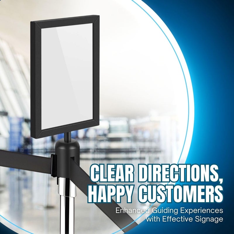 Flexzion Stanchion Sign Holder Indoor Outdoor Sign Holder Topper 2.36" Dia (8.5" x 11" A4 Frame) Portrait Double Sided Plexiglass Sign Post Frame Crowd Control and Queuing Sign Bracket - Image 2